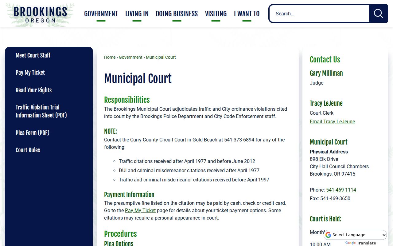 Brookings criminal records Municipal Court contacts