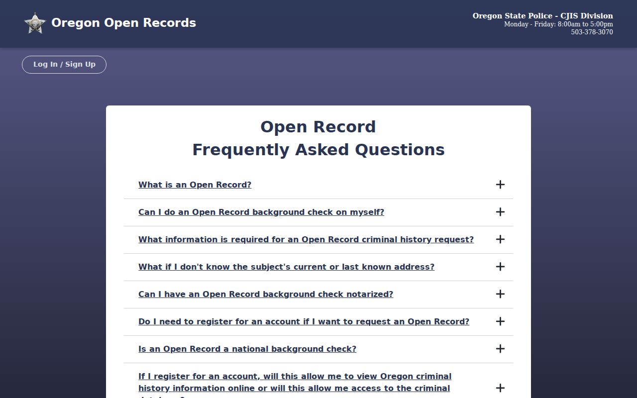 Oregon State Police Open Records FAQ about scope and subject notice