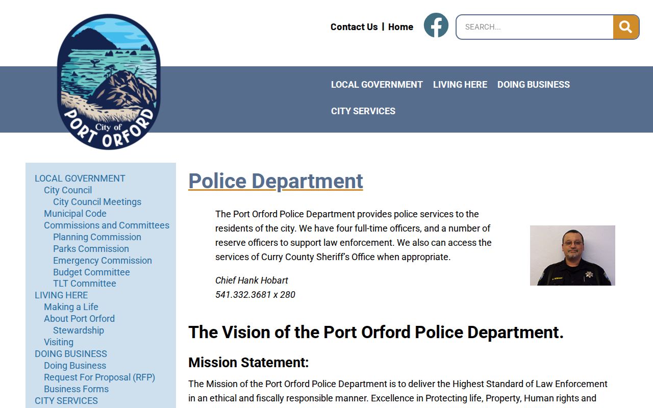 Port Orford criminal records Police Department page